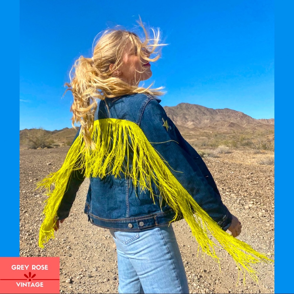 [SOLD] Hand Customized Fringe Jeans Jacket